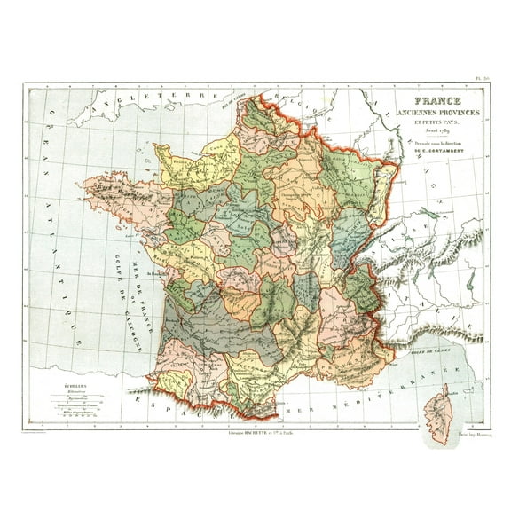 Historic Map - France Ancient Provinces - Cortambert 1880 - 30.20 x 23 - Vintage Wall Art