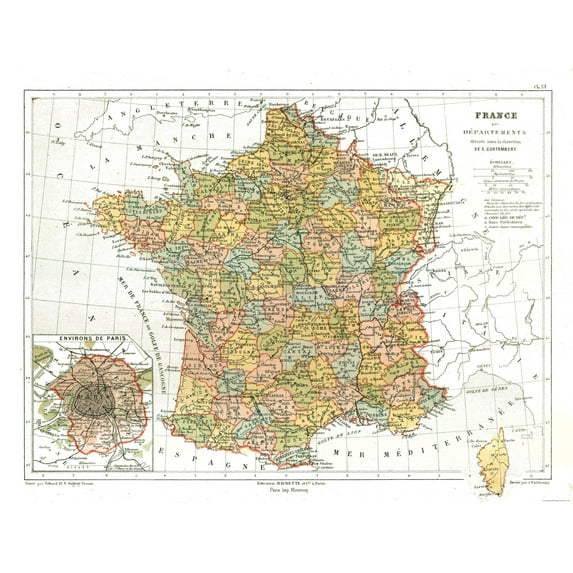 Historic Map - France - Cortambert 1880 - 30.33 x 23 - Vintage Wall Art