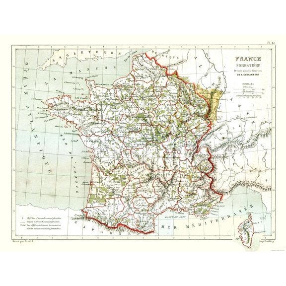 Historic Map - France Forrestry - Cortambert 1880 - 30.19 x 23 - Vintage Wall Art