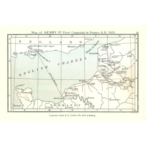 Historic Map - France Henry V 1415 Campaign - Gardiner 1902 - 34.89 x 23 - Vintage Wall Art