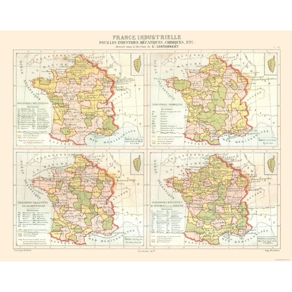 Historic Map - France Industries - Cortambert 1880 - Vintage Wall Art