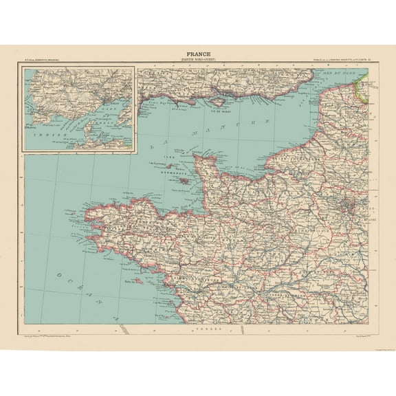 Historic Map - France Northwest - Schrader 1908 - 29.69 x 23 - Vintage Wall Art