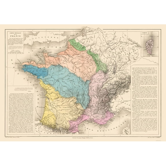 Historic Map - France Physical - Drioux 1882 - 32.55 x 23 - Vintage Wall Art
