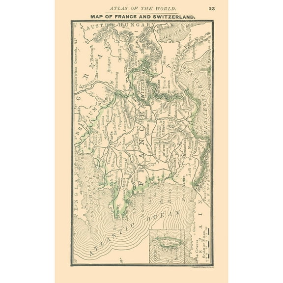 Historic Map - France Switzerland - Alden 1886 - 23 x 37.52 - Vintage Wall Art