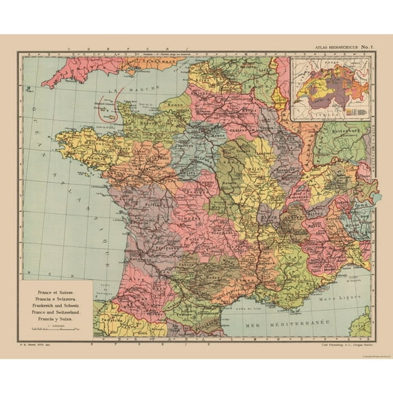 Historic Map - France Switzerland Germany - Streit 1913 - Vintage Wall Art