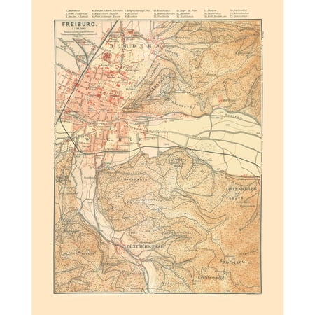 Historic Map - Freiburg Germany - Baedeker 1896 - Vintage Wall Art