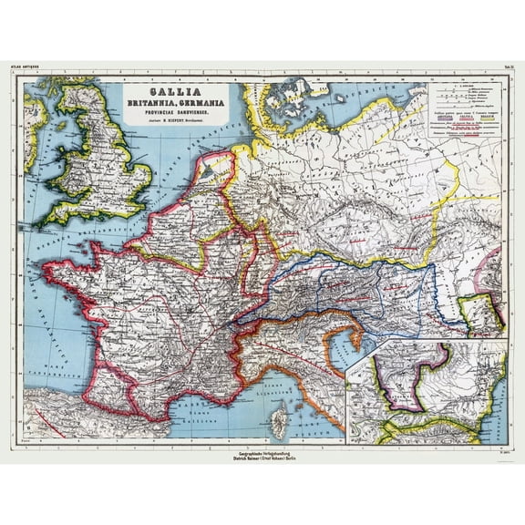 Historic Map - Gallia Britannia Germania Europe - Kiepert 1903 - 29.91 x 23 - Vintage Wall Art