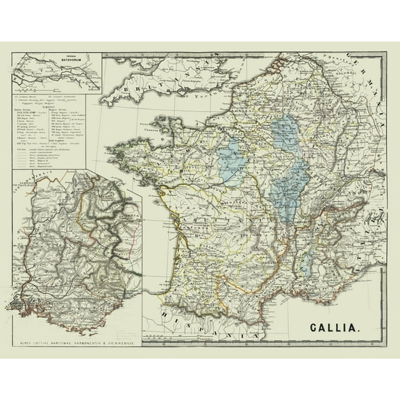 Historic Map - Gallia France - Spruner 1865 - 29.02 x 23 - Vintage Wall Art