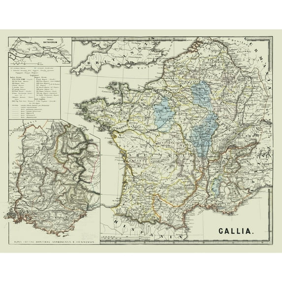 Historic Map - Gallia France - Spruner 1865 - 29.02 x 23 - Vintage Wall Art