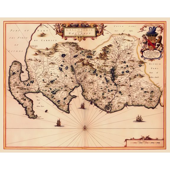 Historic Map - Galloway Scotland - Blaeu 1654 - Vintage Wall Art