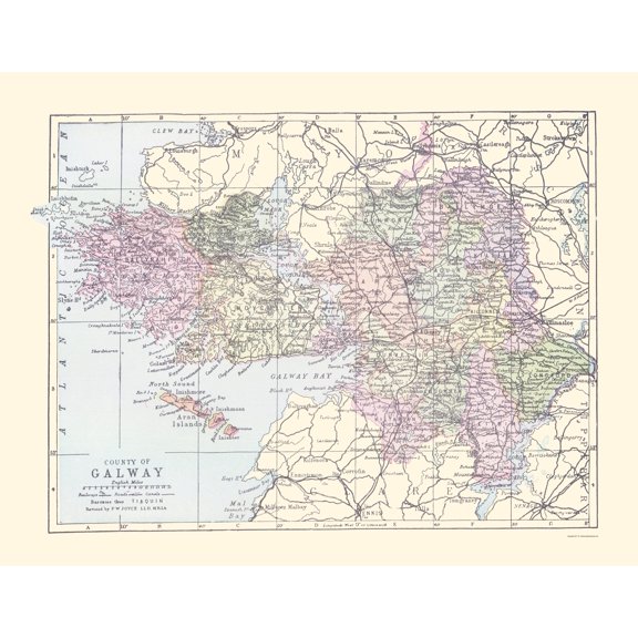 Historic Map - Galway County Ireland - Philip 1882 - Vintage Wall Art