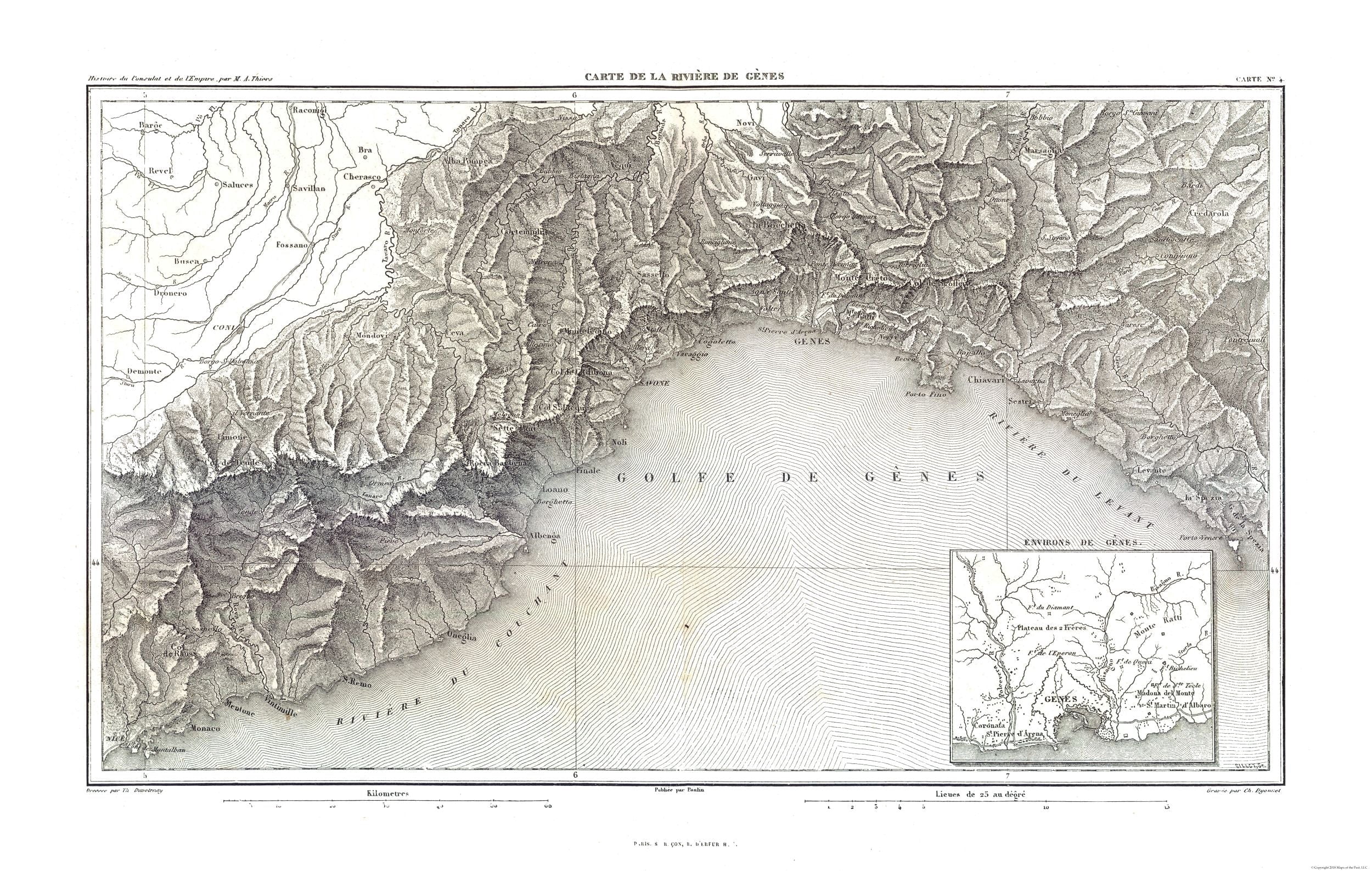 Historic Map - Genoa Province Italy - Thiers 1866 - Vintage Wall Art ...