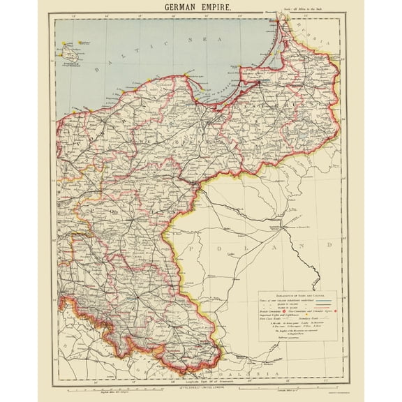 Historic Map - German Empire 2 - Letts 1883 - 23 x 28.27 - Vintage Wall Art
