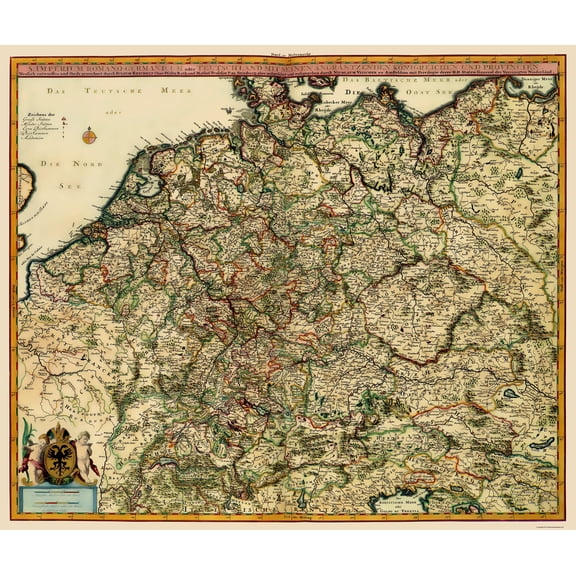 Historic Map - German Roman Empire Germany - Visscher 1681 - Vintage Wall Art