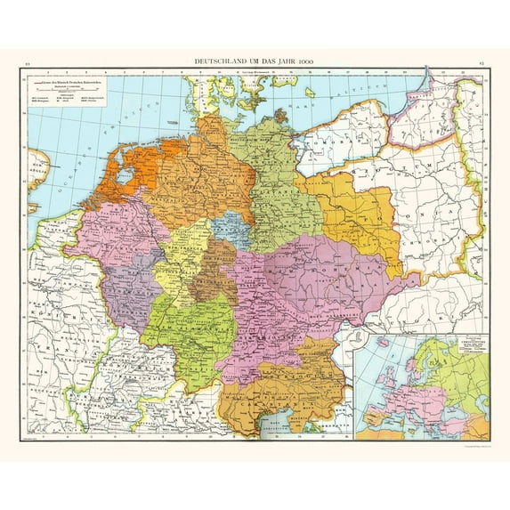 Historic Map - Germany 1000 - Droysen 1886 - Vintage Wall Art