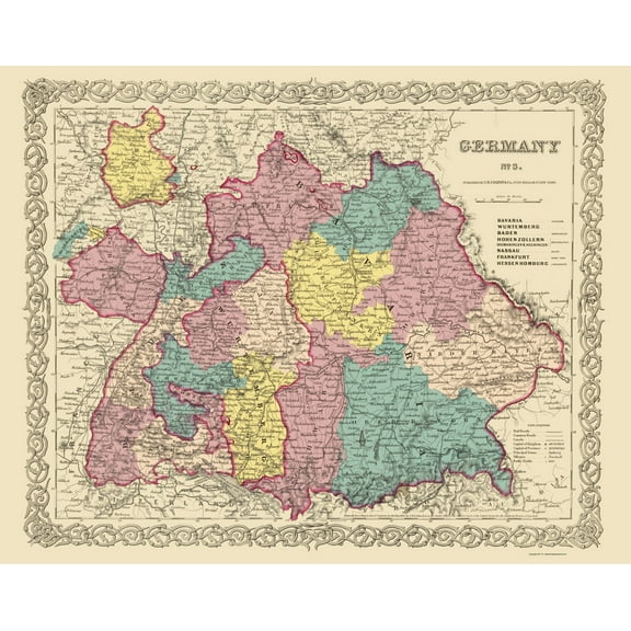 Historic Map - Germany 3 - Colton 1855 - 23 x 29.07 - Vintage Wall Art