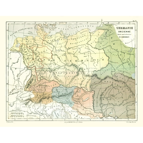 Historic Map - Germany Ancient - Cortambert 1880 - 29.63 x 23 - Vintage Wall Art