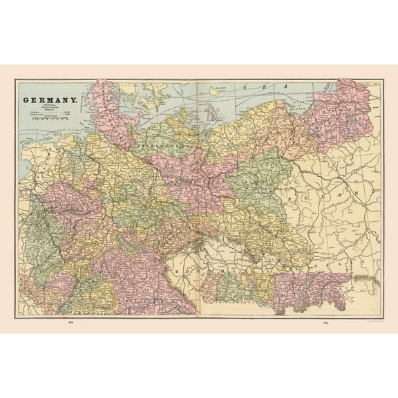 Historic Map - Germany - Cram 1888 - 34.04 x 23 - Vintage Wall Art