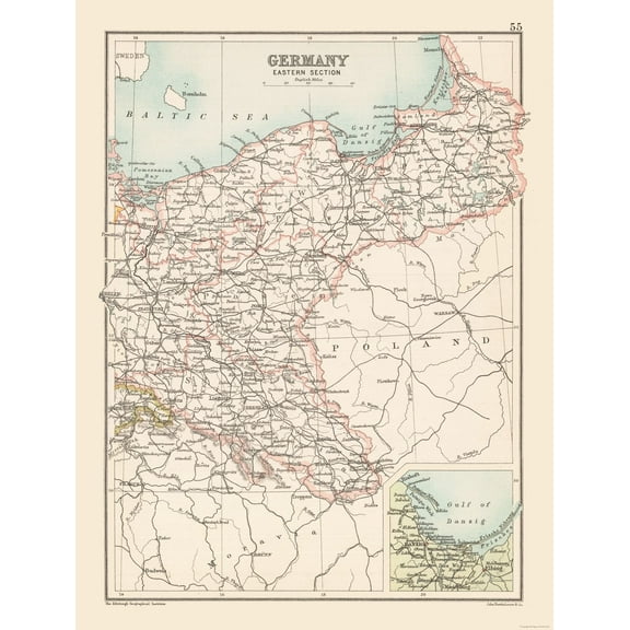 Historic Map - Germany Eastern - Bartholomew 1892 - 23 x 30.25 - Vintage Wall Art