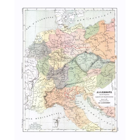 Historic Map - Germany Italy - Cortambert 1880 - 23 x 29.43 - Vintage Wall Art