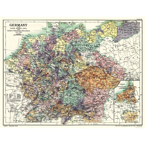 Historic Map - Germany Middle Ages 1273 to 1492 - Poole 1902 - Vintage Wall Art