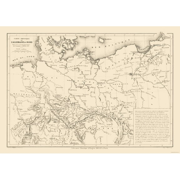 Historic Map - Germany North Physical - Drioux 1882 - 32.48 x 23 - Vintage Wall Art