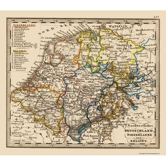 Historic Map - Germany Northwest Netherlands Belgium - Stieler 1852 - 23 x 26 - Vintage Wall Art
