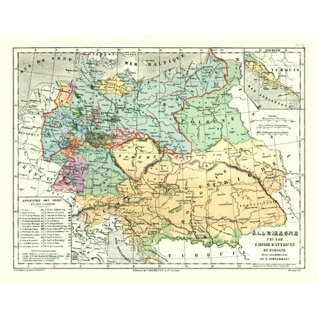 Historic Map - Germany Prussia Poland Austria - Cortambert 1880 - Vintage Wall Art
