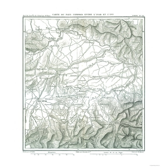 Historic Map - Germany South - Thiers 1866 - 23 x 24.69 - Vintage Wall Art