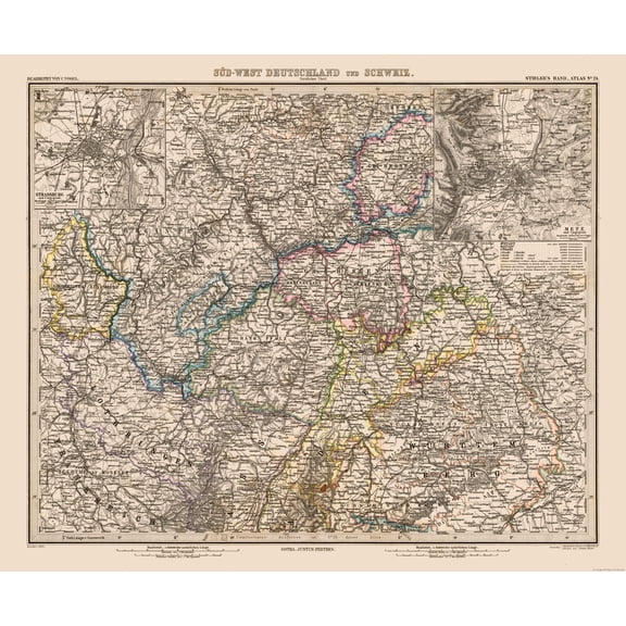 Historic Map - Germany Southwest Switzerland - Stieler 1885 - 27.82 x 23 - Vintage Wall Art