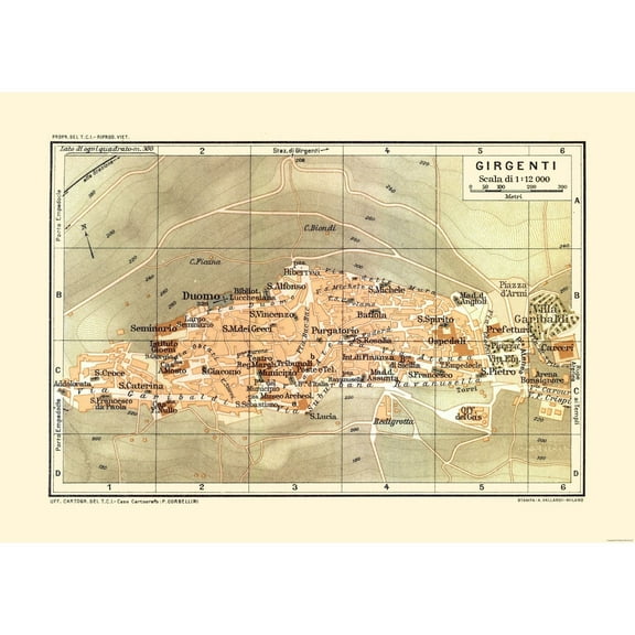 Historic Map - Girgenti Italy - Baedeker 1880 - 32.40 x 23 - Vintage Wall Art
