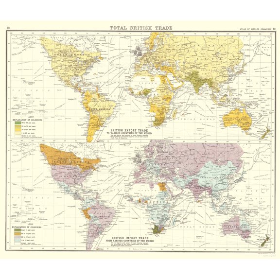 Historic Map - Global British Import Trade - Bartholomew 1907 - 23 x 26.94 - Vintage Wall Art