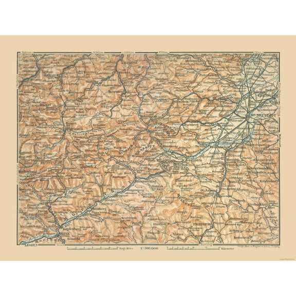 Historic Map - Gloggnitz Austria Vicinity - Baedeker 1910 - 30.16 x 23 - Vintage Wall Art