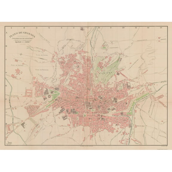 Historic Map - Granada Spain - Martin 1920 - 30.01 x 23 - Vintage Wall Art