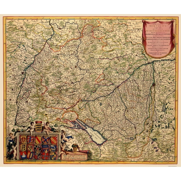 Historic Map - Grand Duchy Baden Germany - De Wit 1688 - 23 x 27.24 - Vintage Wall Art