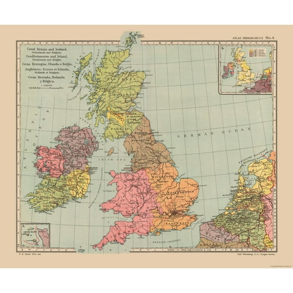 Historic Map - Great Britain Netherlands Belgium Ireland - Streit 1913 - 27.67 x 23 - Vintage Wall Art