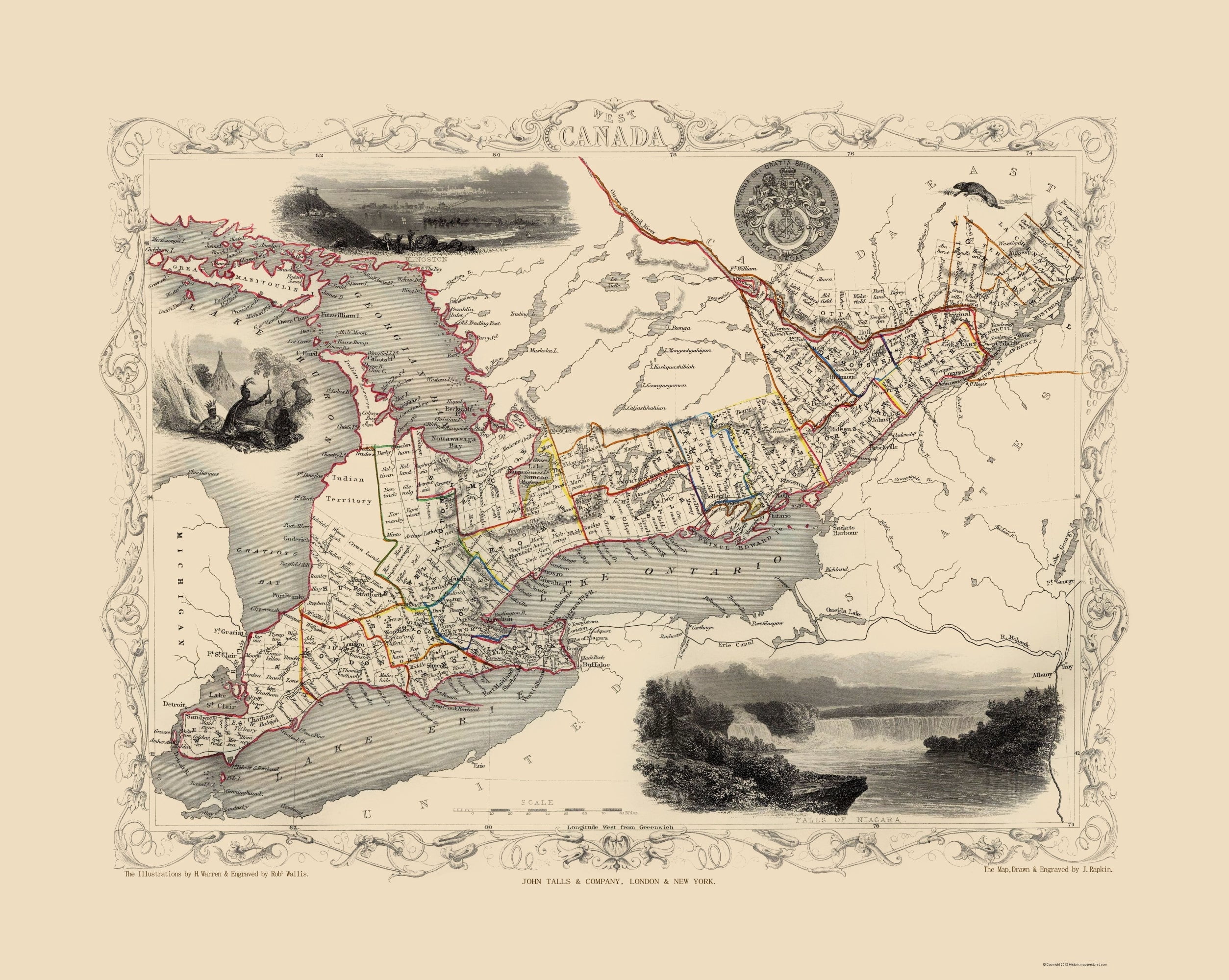 Historic Map - Great Lakes Region - Tallis 1851 - Vintage Wall Art ...