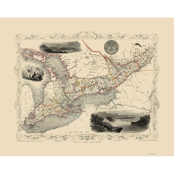 Historic Map - Great Lakes Region - Tallis 1851 - 23 x 28.83 - Vintage Wall Art