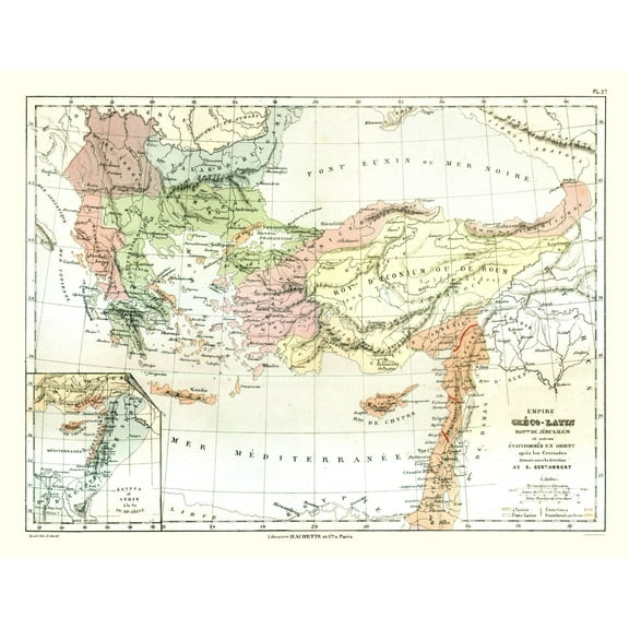 Historic Map - Greco Roman Empire - Cortambert 1880 - 29.69 x 23 - Vintage Wall Art