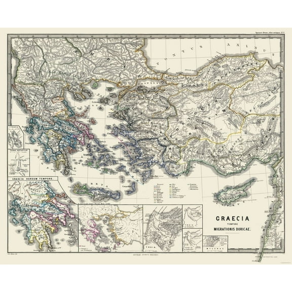Historic Map - Greece Doric Migration - Spruner 1865 - 28.37 x 23 - Vintage Wall Art