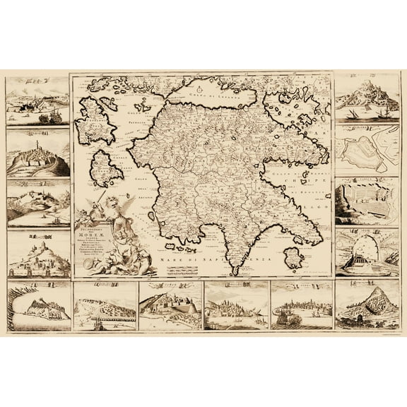 Historic Map - Greece Peloponnese Region - De Wit 1680 - 23 x 34.93 - Vintage Wall Art