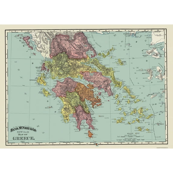 Historic Map - Greece - Rand McNally 1897 - 33 x 23 - Vintage Wall Art