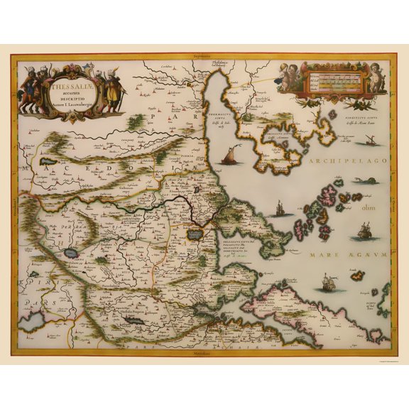 Historic Map - Greece Thessaloniki Region - Blaeu 1654 - 23 x 29.27 - Vintage Wall Art