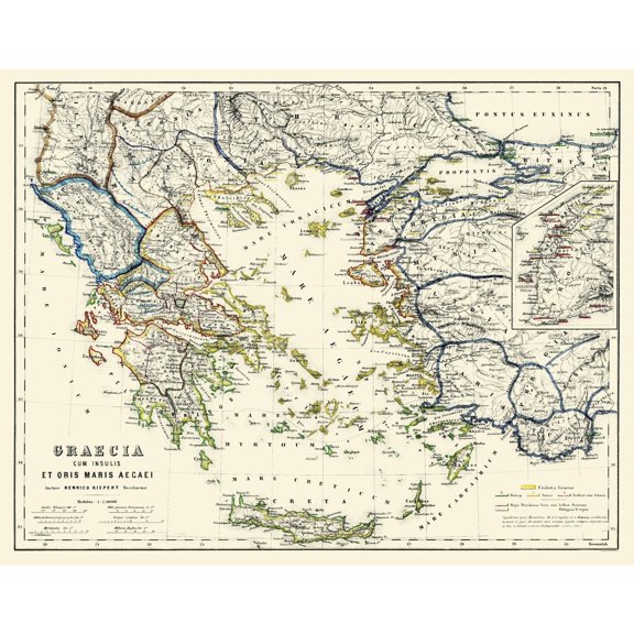 Historic Map - Greece Turkey Aegean Sea Islands - Kiepert 1903 - Vintage Wall Art