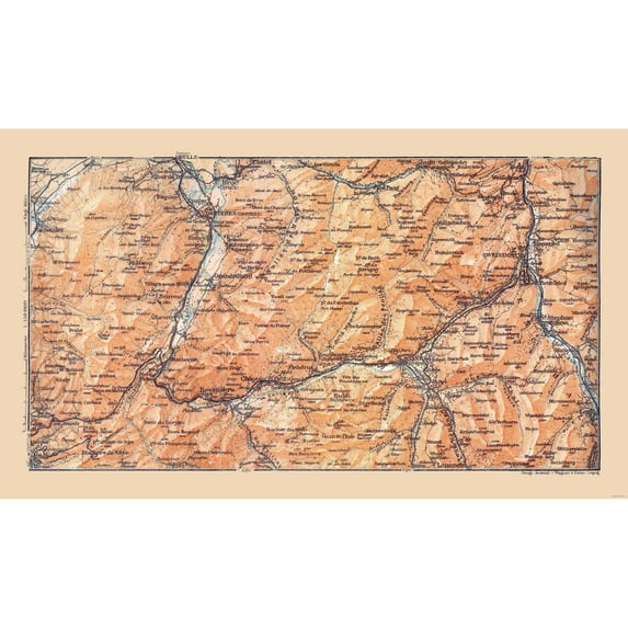 Historic Map - Gruyeres Switzerland - Baedeker 1921 - Vintage Wall Art