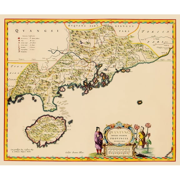 Historic Map - Guangdong China Province - Blaeu 1655 - Vintage Wall Art