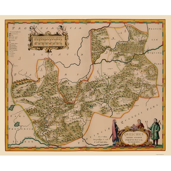 Historic Map - Guizhou Province China - Blaeu 1655 - 23 x 28.00 - Vintage Wall Art
