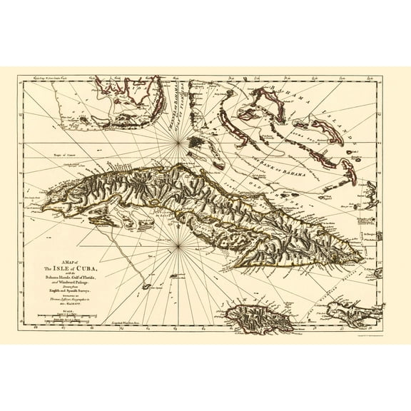 Historic Map - Gulf of Florida United States Bahama Islands Cuba - Jeffreys 1762 - 23 x 33.96 - Vintage Wall Art