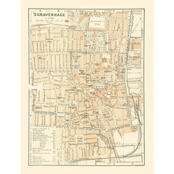 Historic Map - Hague Netherlands - Baedeker 1910 - 23 x 30.15 - Vintage Wall Art