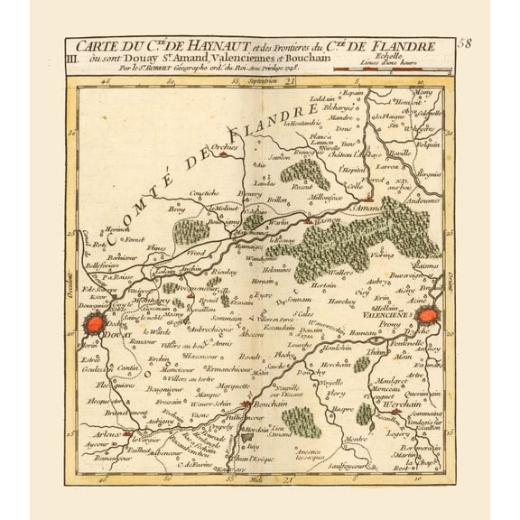 Historic Map - Hainaut Flanders Belgium - Robert 1748 - 23 x 25.96 - Vintage Wall Art